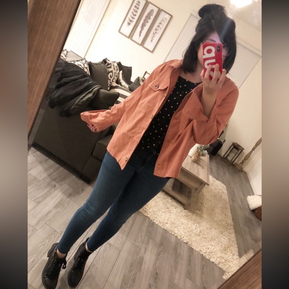 Colorful Oversized Denim Shirt/Jacket, Old Navy Size Large—Light Coral/Pink - Picture 4 of 12